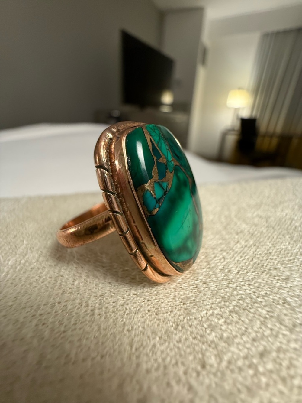 Copper Ring with Mojave Green Stone